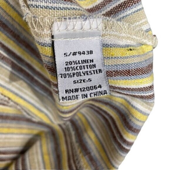 Mind Code Pin Striped Mini Linen Y2K Yellow Blue Brown Button Dress Size S - Picture 11 of 12